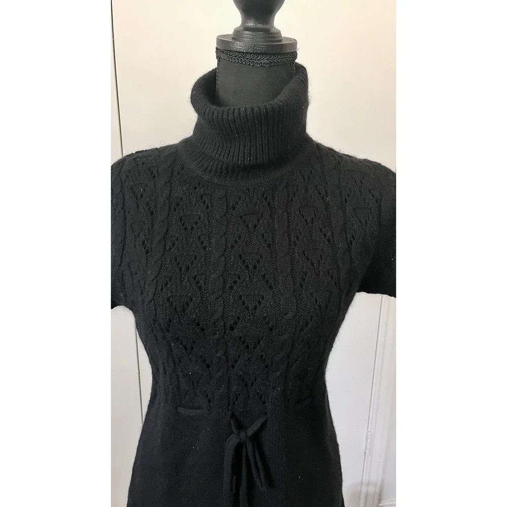 Michael Kors Womens M Black Angora Blend Cable Knit Turtleneck Sweater Tunic